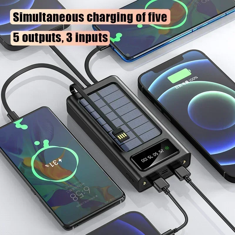CHARGEUR solaire 200 000 mAh Charge ultra rapide 4 en 1 USB-C 4 câbles Lumière LED extérieure Ultra Capacité pour iPhone Samsung – Image 2