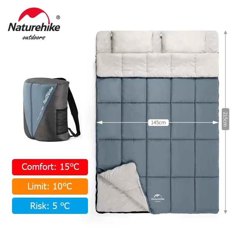 Sac de couchage 2 personnes coton imperméable avec Sac 15/5°C pour accroche randonnée Naturehike – Image 7