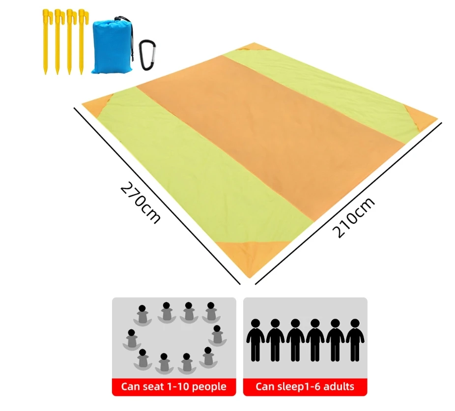 Tapis/couverture de plage imperméable extra large, pliant, de poche, léger – Image 9
