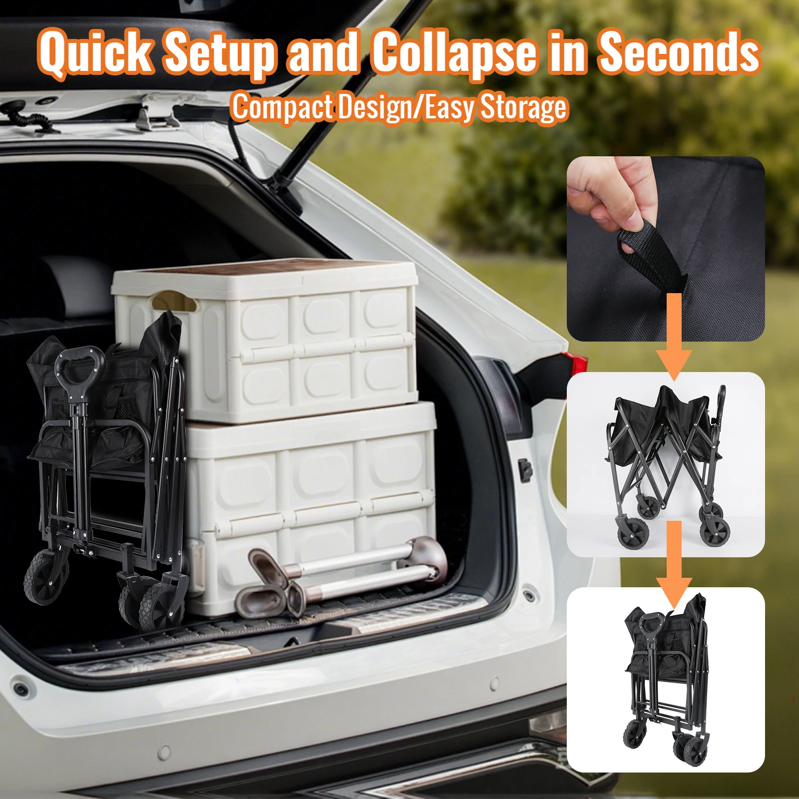 Chariot pliable portable, cadre en acier, idéale pour le transport facile tissu Oxford résistant aux déchirures