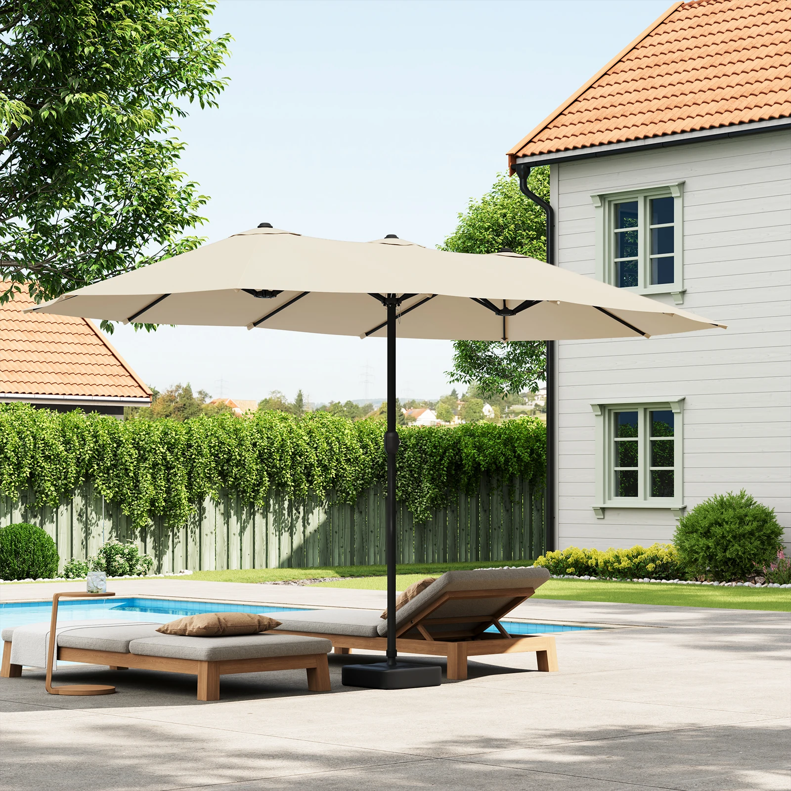 parasol triple spatieux protection solaire, UPF 50+ avec manivelle 390 x 200/450 x 267 cm EUGAD – Image 6
