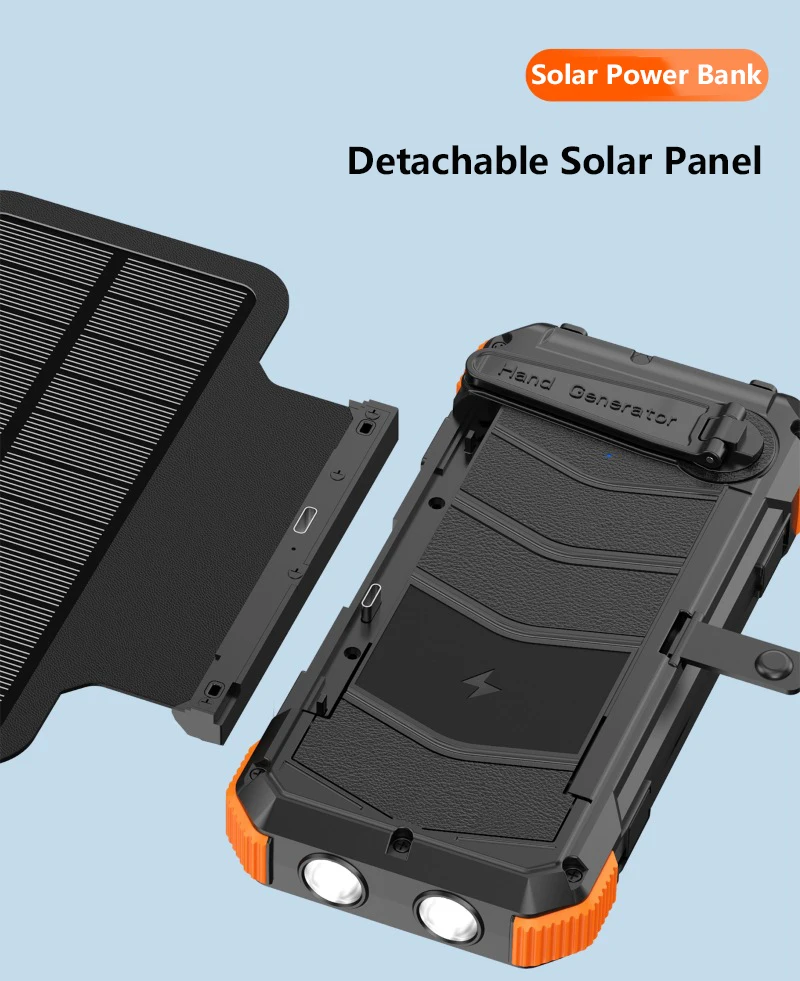 batterie/chargeur rapide solaire sans fil 20000mAh (6 panneaux solaires) manivelle – Image 14