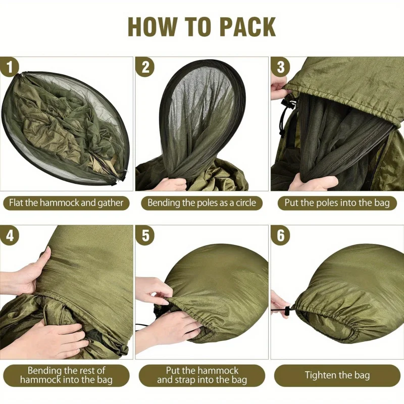 Hamac de camping 2 en 1 avec moustiquaire ultraléger en nylon appoint survie plein air – Image 6
