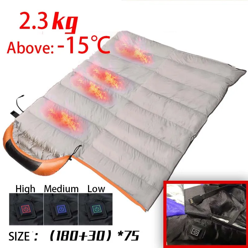 Sacs de couchage chauffants en coton, alimentation USB, sac de transport léger étanche connectable avec un second – Image 8