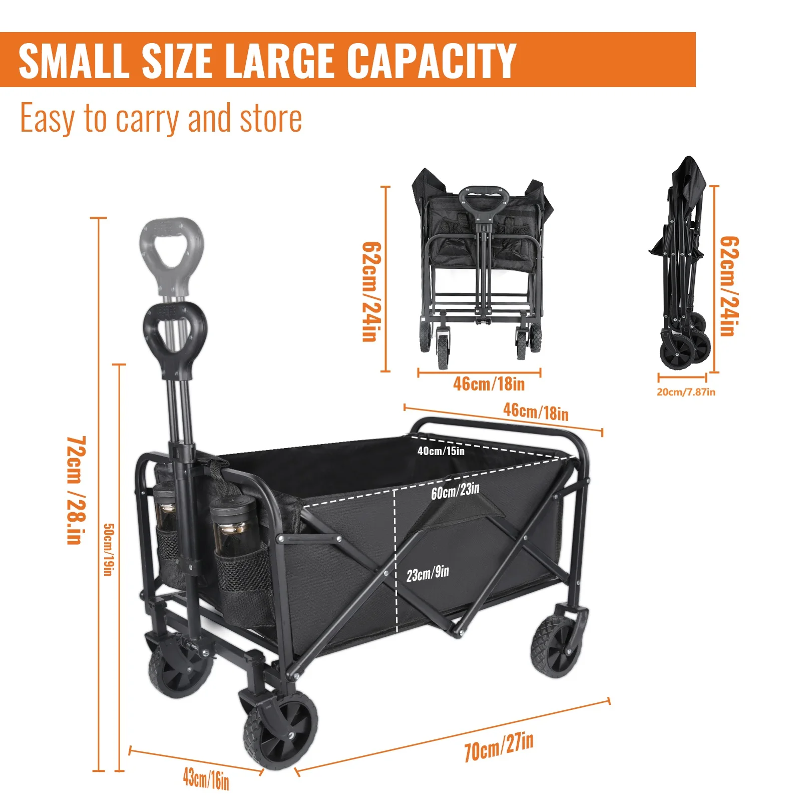 Chariot pliable portable, cadre en acier, idéale pour le transport facile tissu Oxford résistant aux déchirures – Image 7