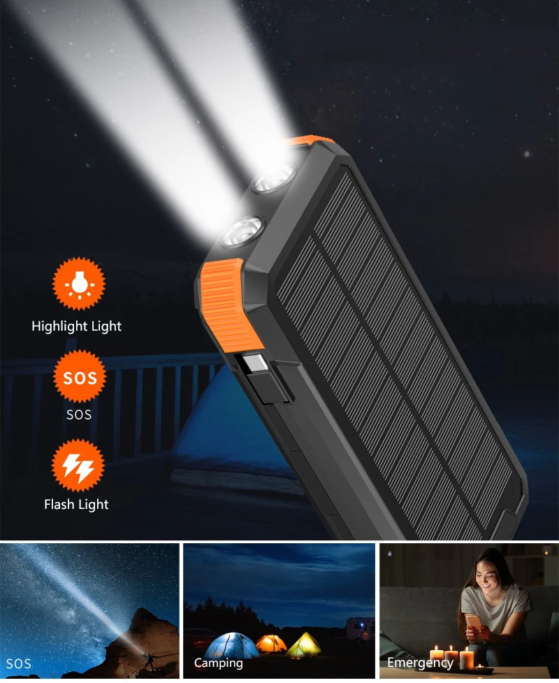 batterie/chargeur rapide solaire sans fil 20000mAh (6 panneaux solaires) manivelle – Image 22