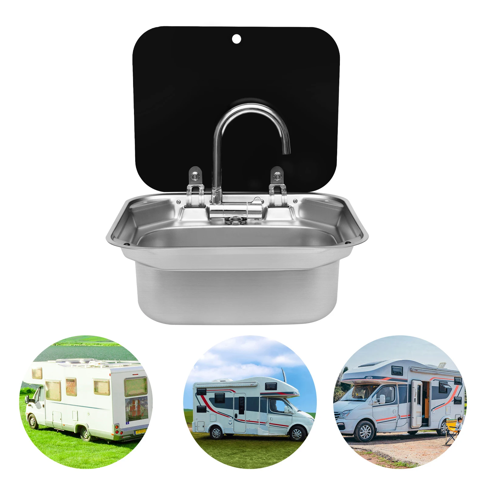 en pouce Kit d'évier encastrable avec robinet de régulation chaud et froid Robinet pliant pour camping-cars, bars, hôtels, cafés, etc – Image 4