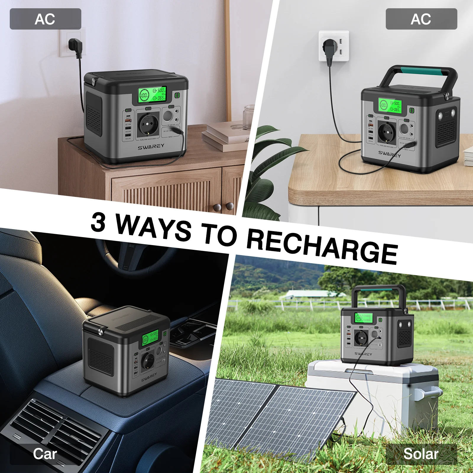 Générateur solaire 518 Wh Centrale électrique SWAREY S500 Pro 500 W (1 000 W de crête) avec panneau solaire 100 W – Image 4
