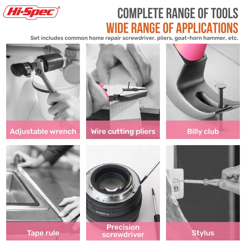 Kit d'outils (clés, marteau, pince, Outils mêtre etc::: )multifonctionnels Hi-Spec 18/19/20/39PCS – Image 4