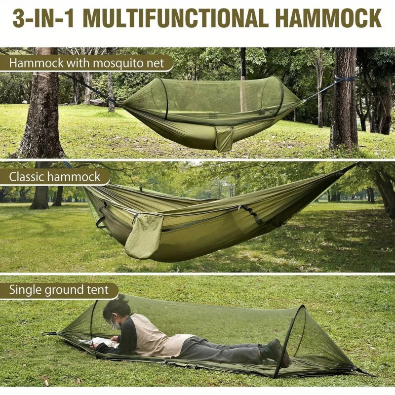 Hamac de camping 2 en 1 avec moustiquaire ultraléger en nylon appoint survie plein air – Image 3