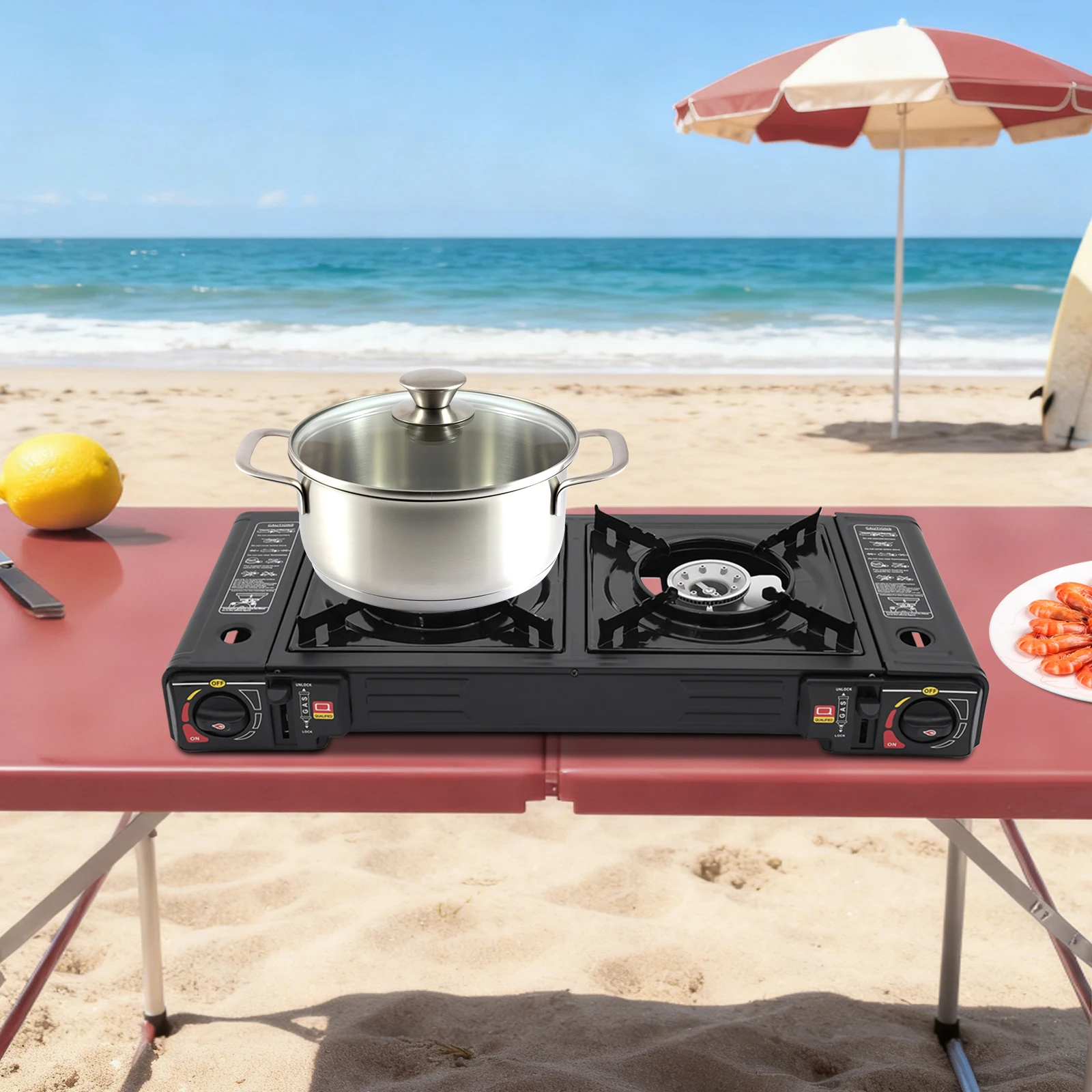 Réchaud/Cuisinière/plancha à gaz butane/propane 2 brûleurs, allumage automatique de 2,5 kW étui de transport plein air – Image 2