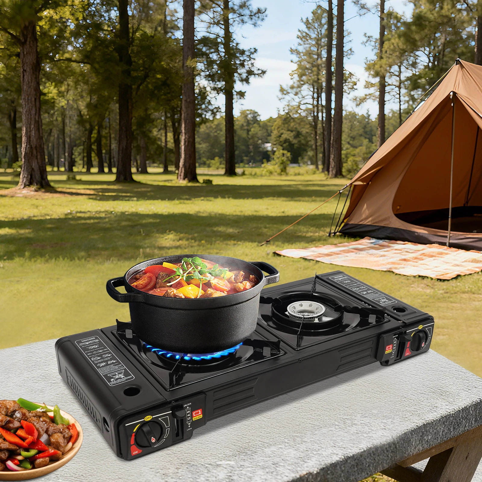 Réchaud de Camping Portable à 2 brûleurs