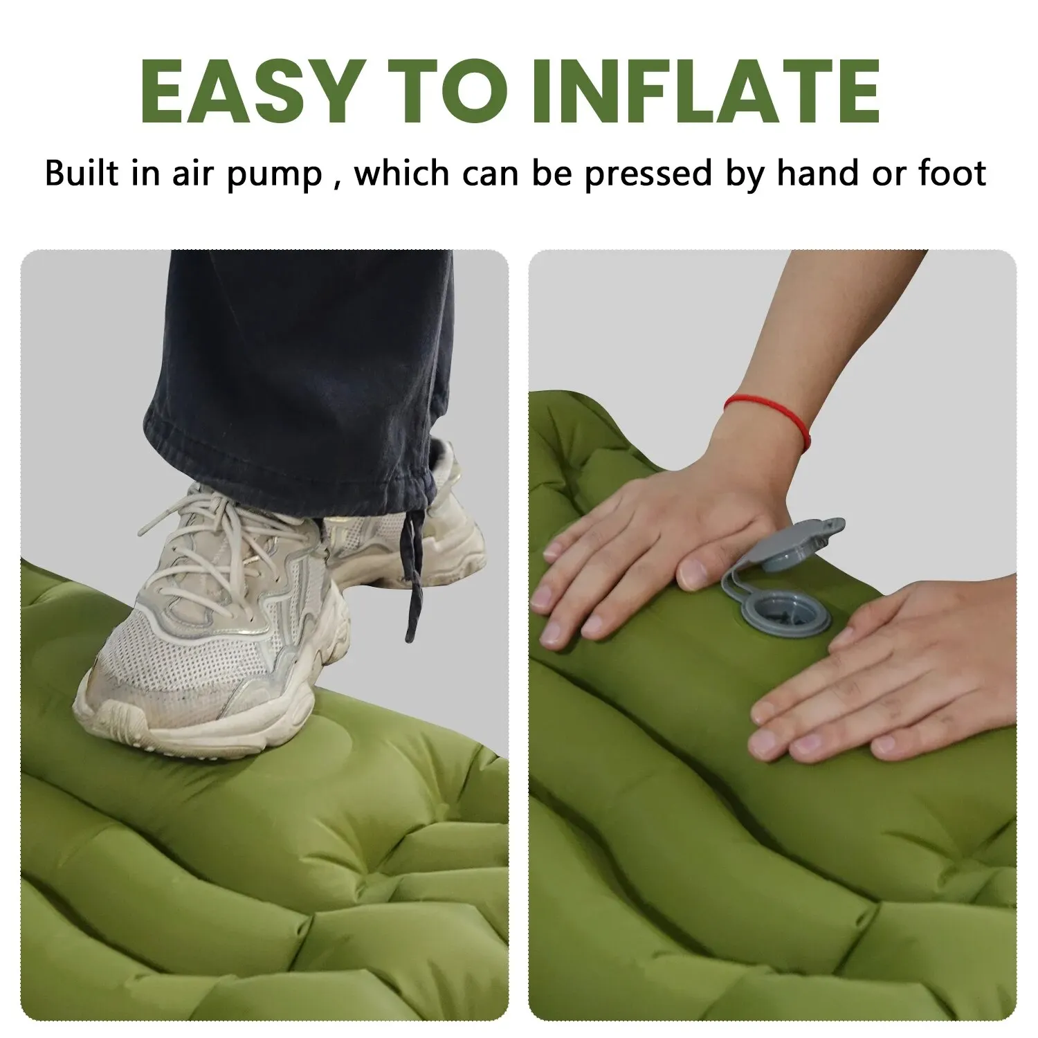 Matelas gonflable de camping épais avec oreiller intégré à pompe – Image 3