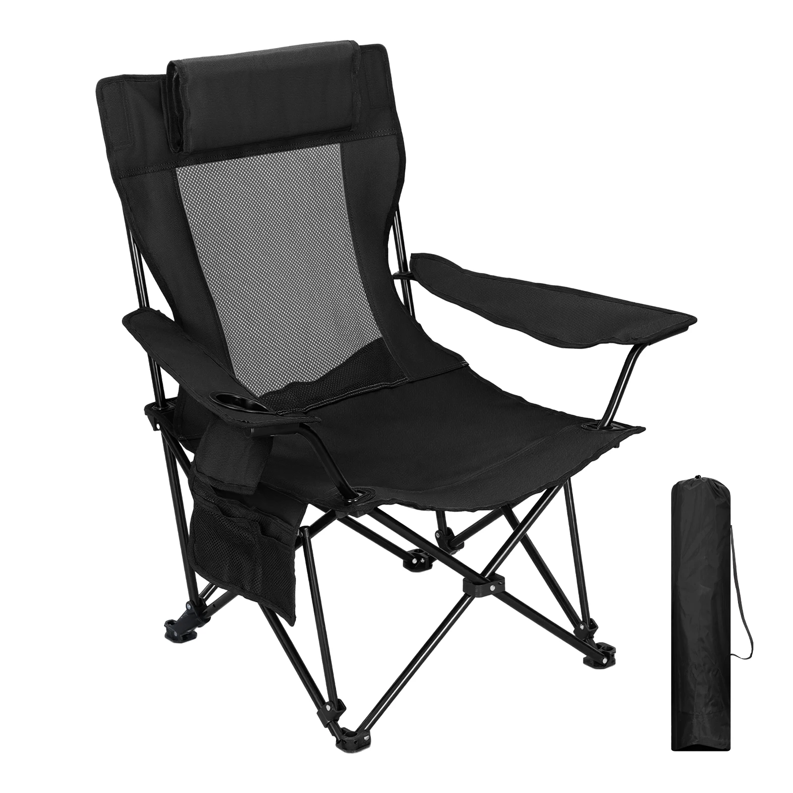 Chaise de LUXE camping pliante 1/2 pièces avec dossier réglable poches latérales porte-gobelet Appuie-tête convertible 150 KG WOLTU – Image 10