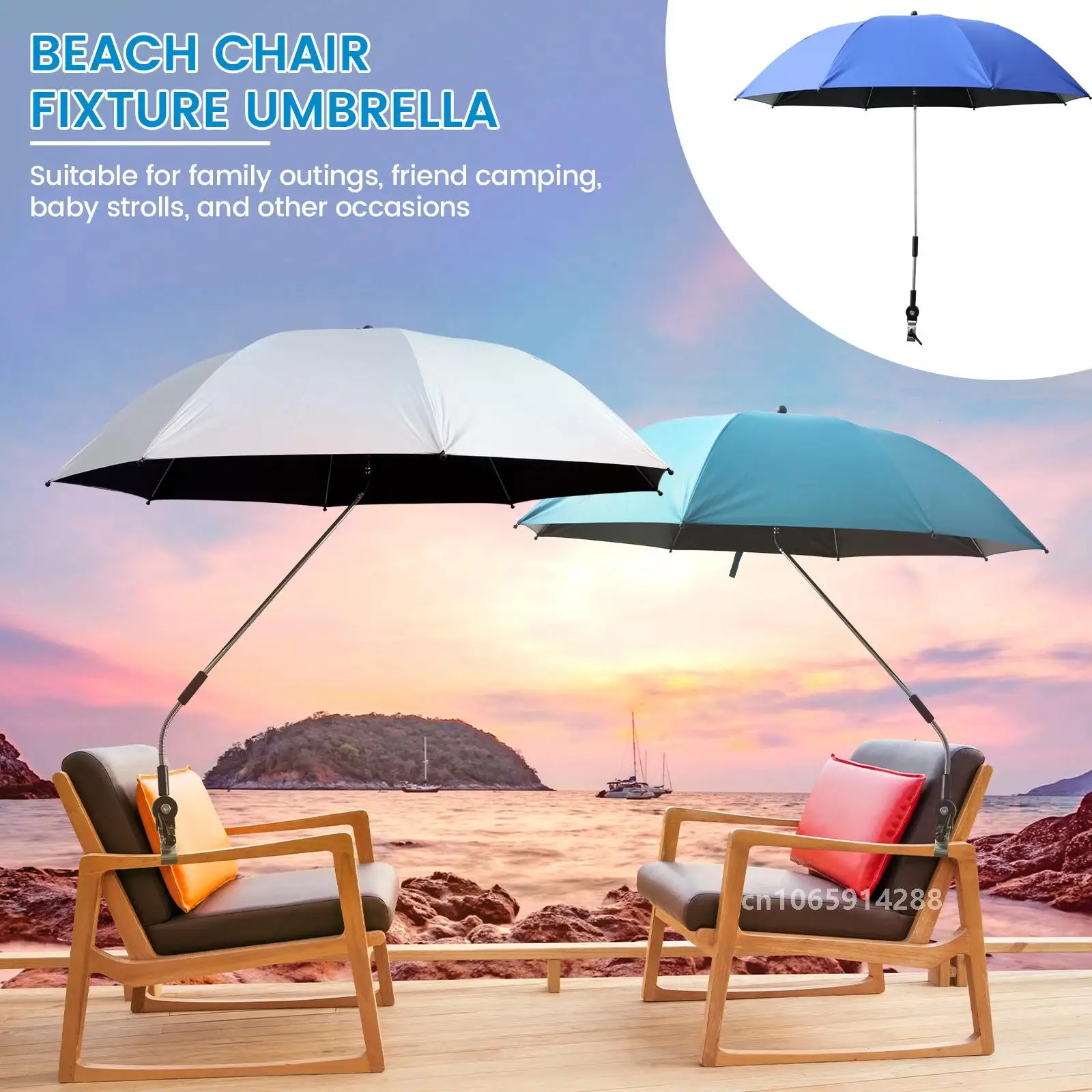 Parasole anti-UV pour Chaise de plage à clip et sac transport – Image 2