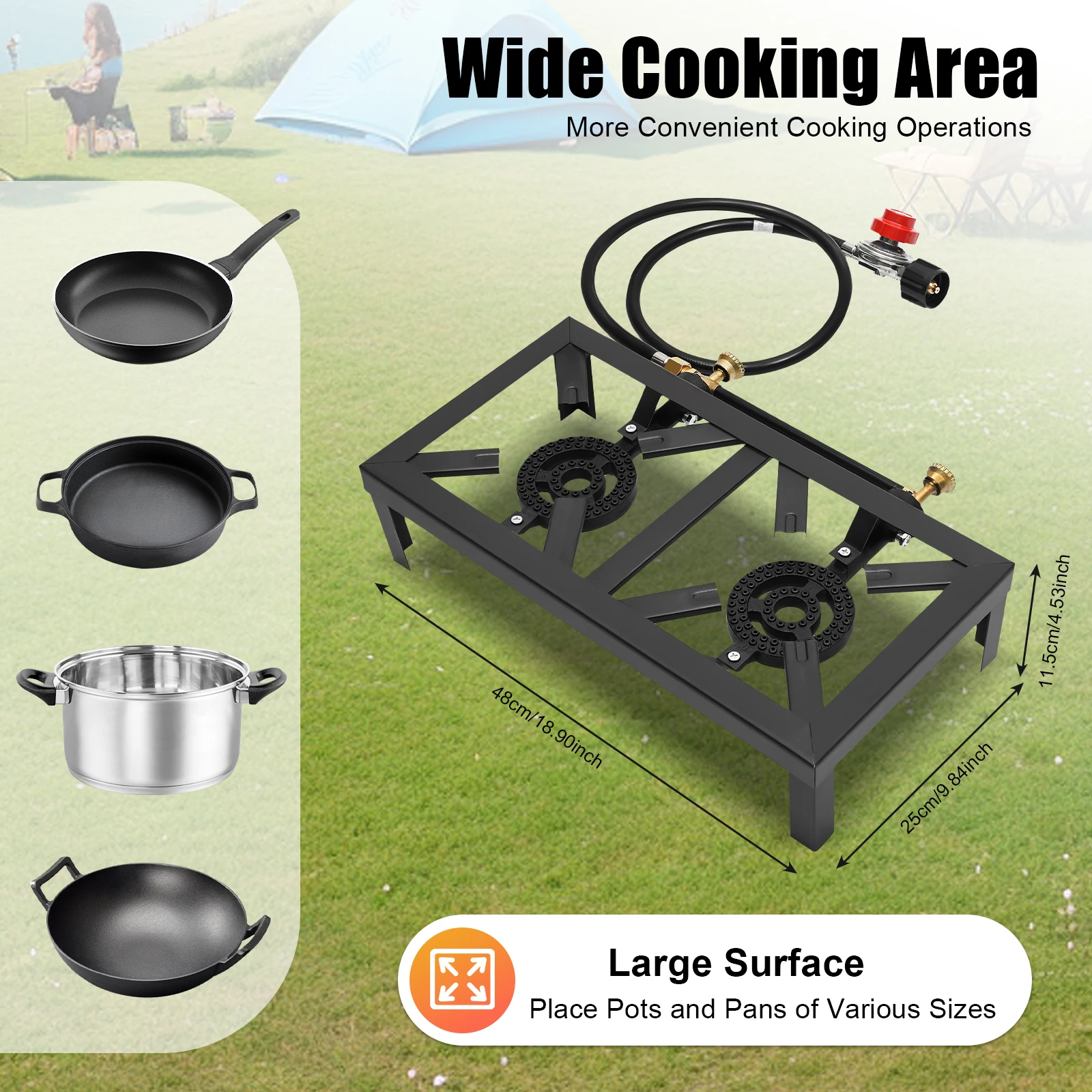 Cuisinière/réchaud à gaz double brûleur 8 000 W, propane avec tuyau régulateur réglable plein air bouteille à distance – Image 5