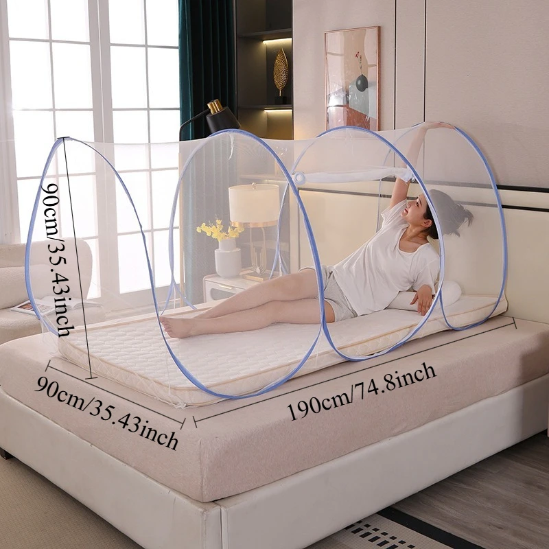 360 ° Moustiquaire de protection respirante en maille pour lit simple, moustiquaire pop-up pliable facile à installer – Image 7