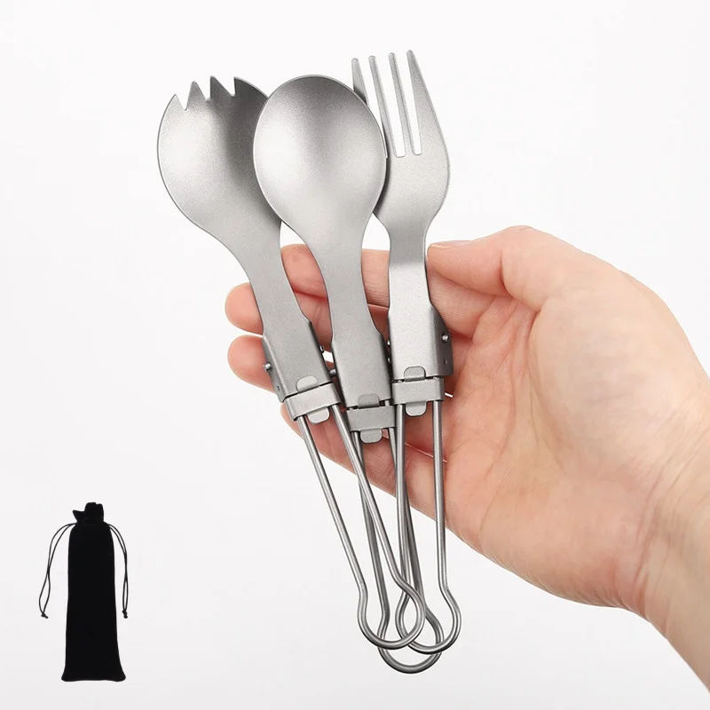 Couvert cuillère pliable en titane démontable