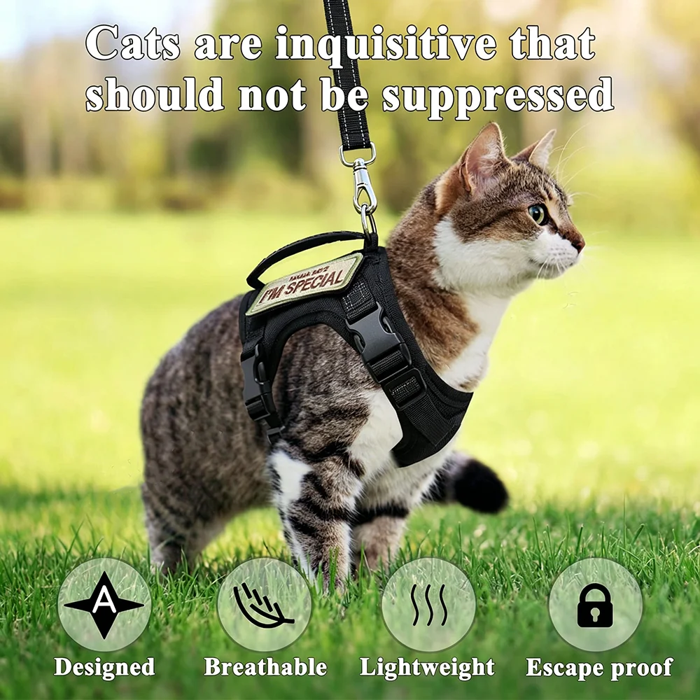Harnais tactique pour chat, anti-évasion, réglable avec ou sans laisse – Image 2