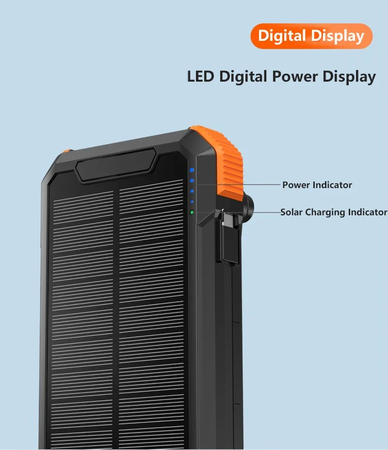 batterie/chargeur rapide solaire sans fil 20000mAh (6 panneaux solaires) manivelle – Image 21