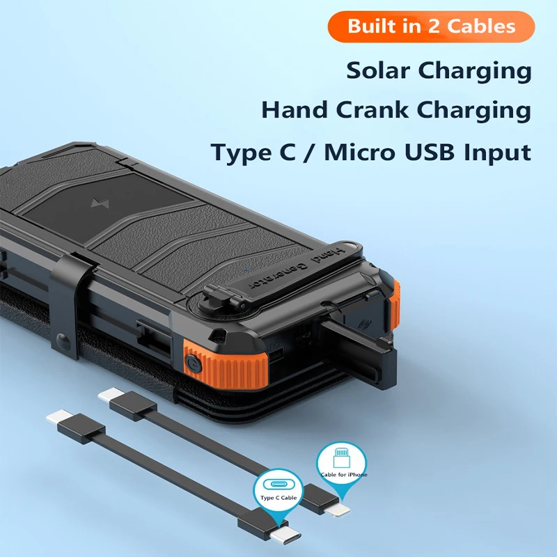 batterie/chargeur rapide solaire sans fil 20000mAh (6 panneaux solaires) manivelle – Image 5