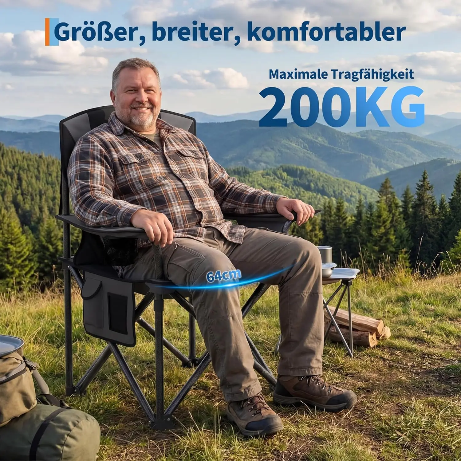 1/2 Chaise/fauteuil camping adultes pliable résistant 200 kg, pour camping peche plein air – Image 3