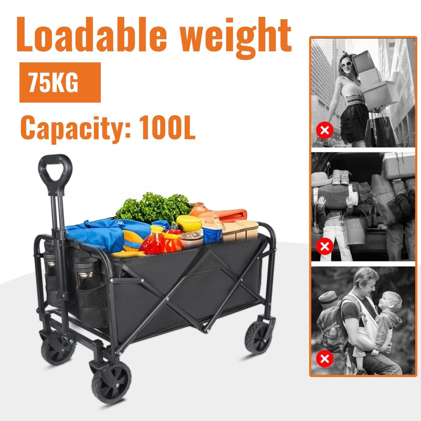 Chariot pliable portable, cadre en acier, idéale pour le transport facile tissu Oxford résistant aux déchirures – Image 6