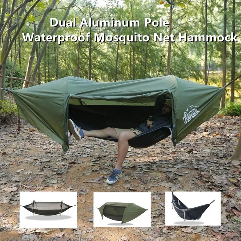 Hamac tunnel 3 en 1 anti-moustiques imperméable - Tente d'appoint entre arbre pour camping en solo, protection légère 200kg