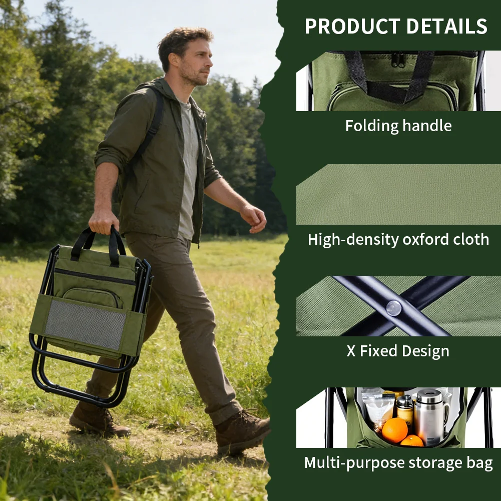 Chaise de camping pliable 2-en-1 avec sac isotherme idéal pêche et plein air – Image 5