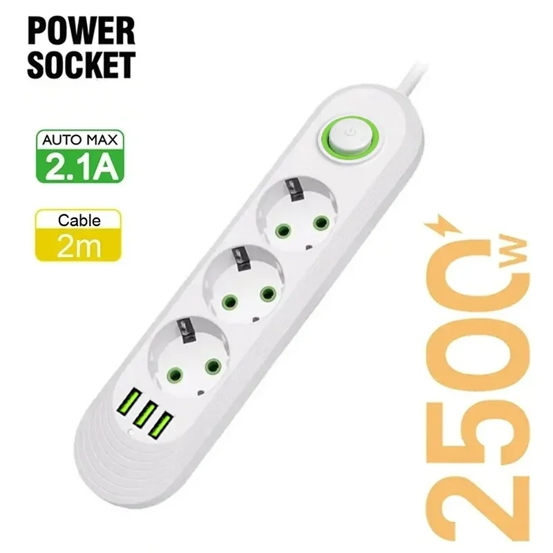 Rallonge multiprise EU 2 500 W, filtre réseau EU avec ports USB – Image 11