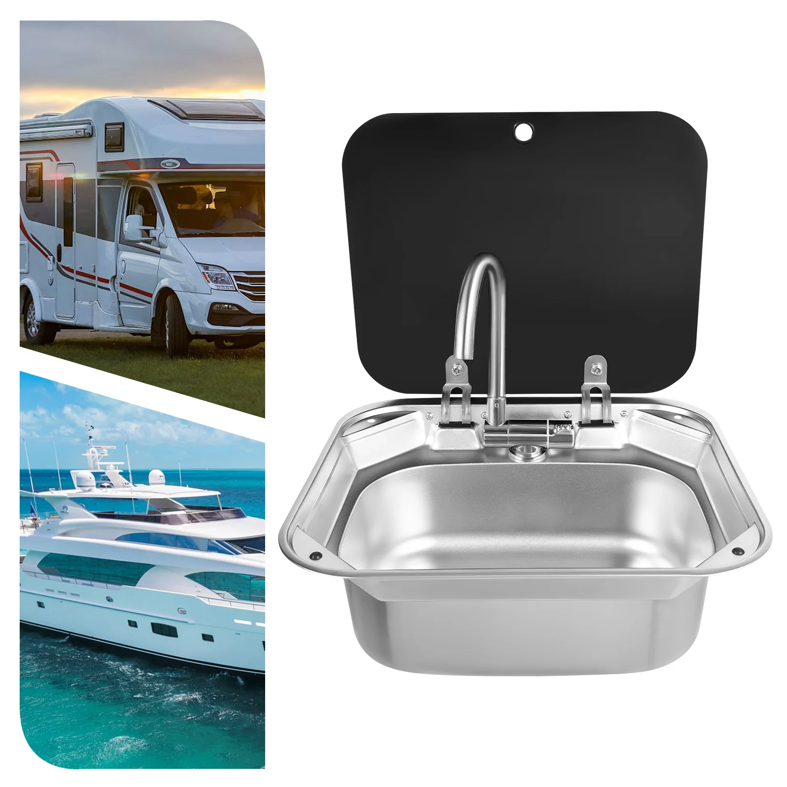 en pouce Kit d'évier encastrable avec robinet de régulation chaud et froid Robinet pliant pour camping-cars, bars, hôtels, cafés, etc – Image 3