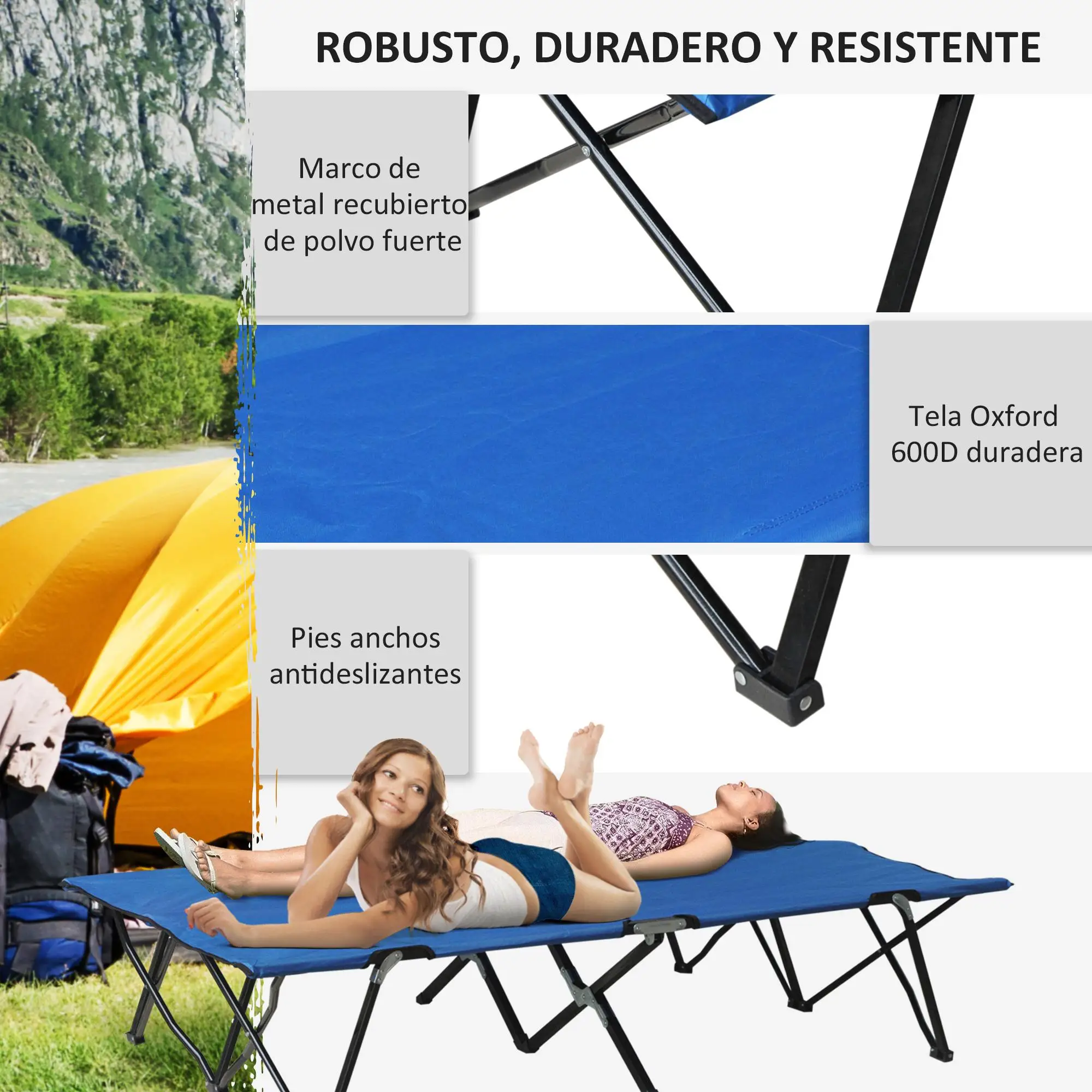 Lit de camping 2 personnes portable avec sac de transport, 40 cm de hauteur, 136 kg – Image 6