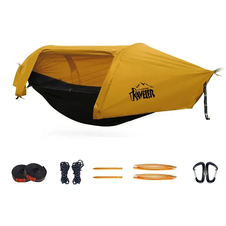 Hamac tunnel 3 en 1 anti-moustiques imperméable - Tente d'appoint entre arbre pour camping en solo, protection légère 200kg – Image 9