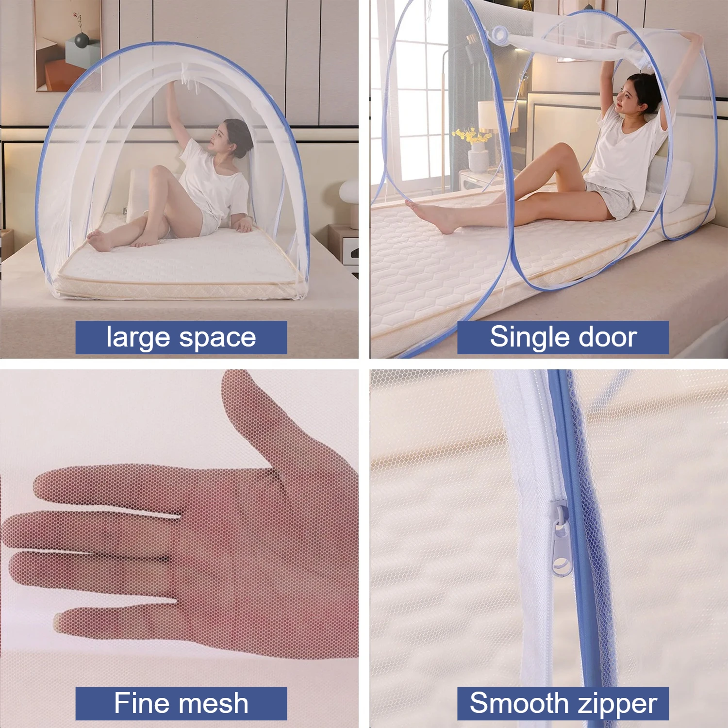360 ° Moustiquaire de protection respirante en maille pour lit simple, moustiquaire pop-up pliable facile à installer – Image 4