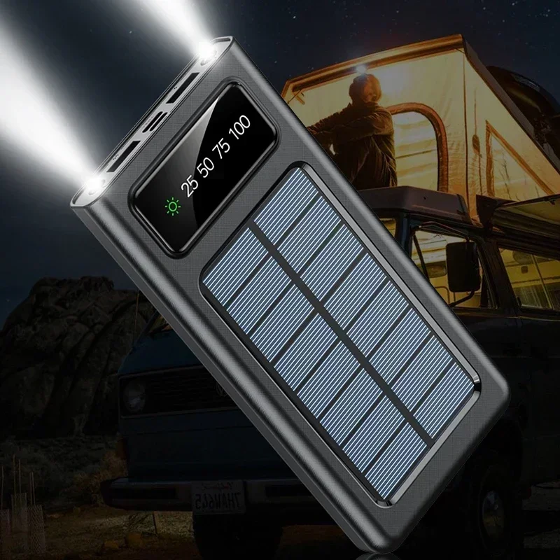 CHARGEUR solaire 200 000 mAh Charge ultra rapide 4 en 1 USB-C 4 câbles Lumière LED extérieure Ultra Capacité pour iPhone Samsung – Image 3