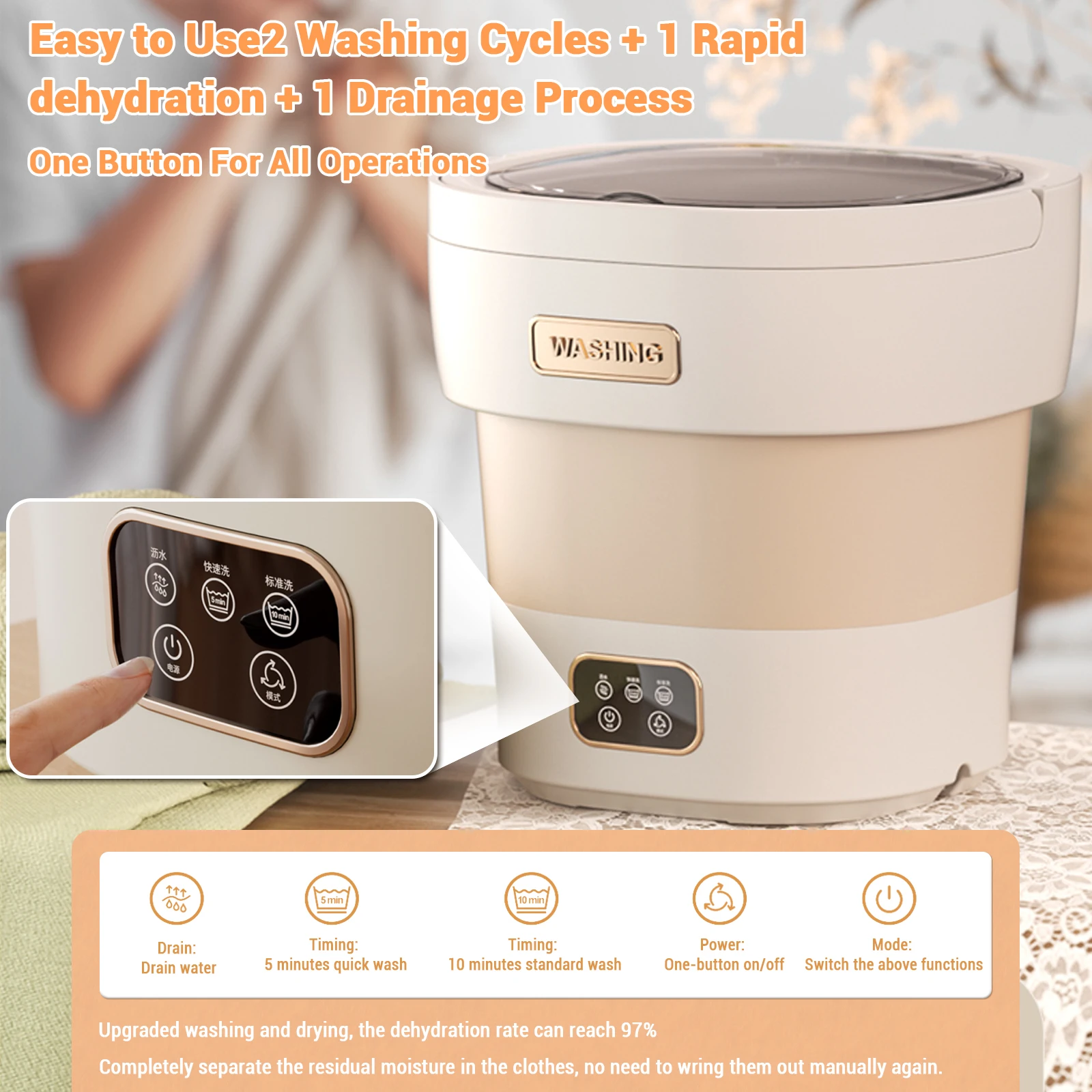 Machine à laver portable 12 L Petit sèche-linge pliable Sous-vêtements Léger et efficace – Image 2