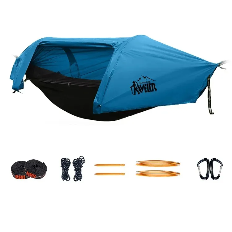 Hamac tunnel 3 en 1 anti-moustiques imperméable - Tente d'appoint entre arbre pour camping en solo, protection légère 200kg – Image 7