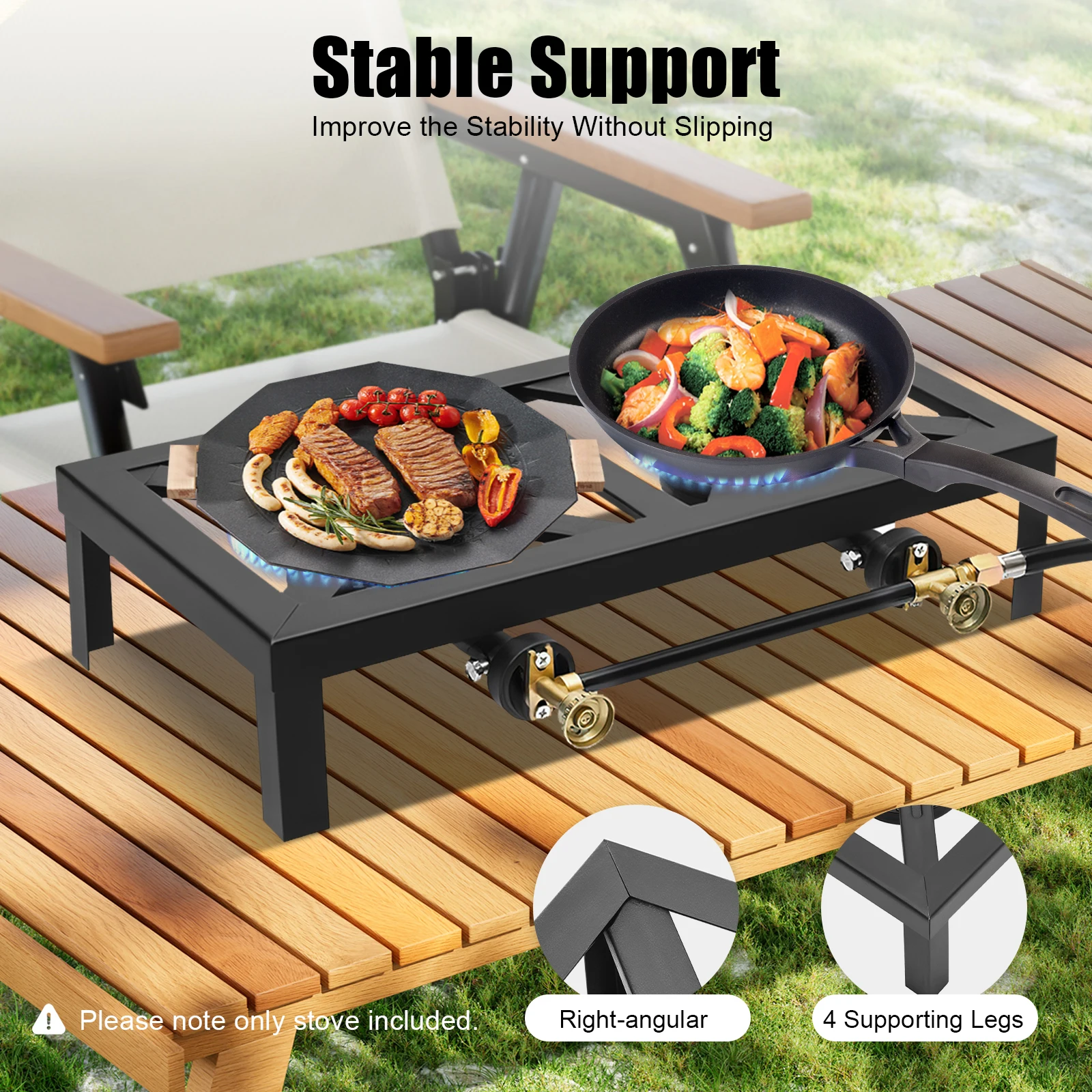 Cuisinière/réchaud à gaz double brûleur 8 000 W, propane avec tuyau régulateur réglable plein air bouteille à distance – Image 4