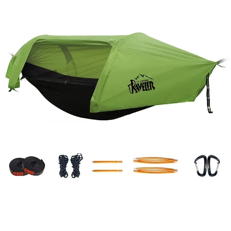 Hamac tunnel 3 en 1 anti-moustiques imperméable - Tente d'appoint entre arbre pour camping en solo, protection légère 200kg – Image 8