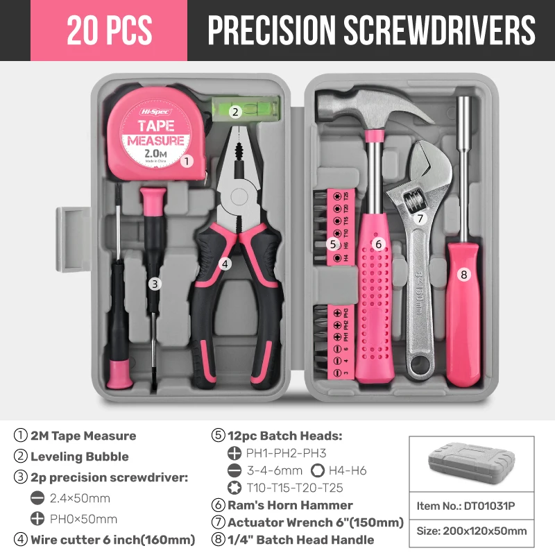 Kit d'outils (clés, marteau, pince, Outils mêtre etc::: )multifonctionnels Hi-Spec 18/19/20/39PCS – Image 9