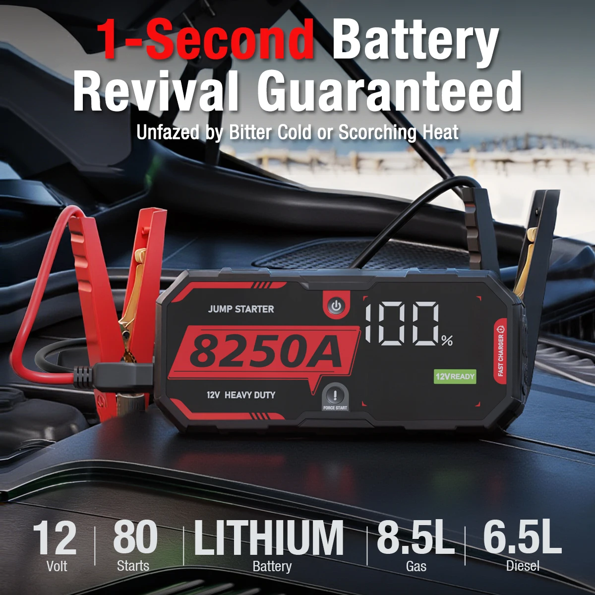 Démarreur robuste de luxe, amplificateur de batterie 12 V, batterie externe portable pour 4x4 tout-terrainAdoreTrip 8250A – Image 2
