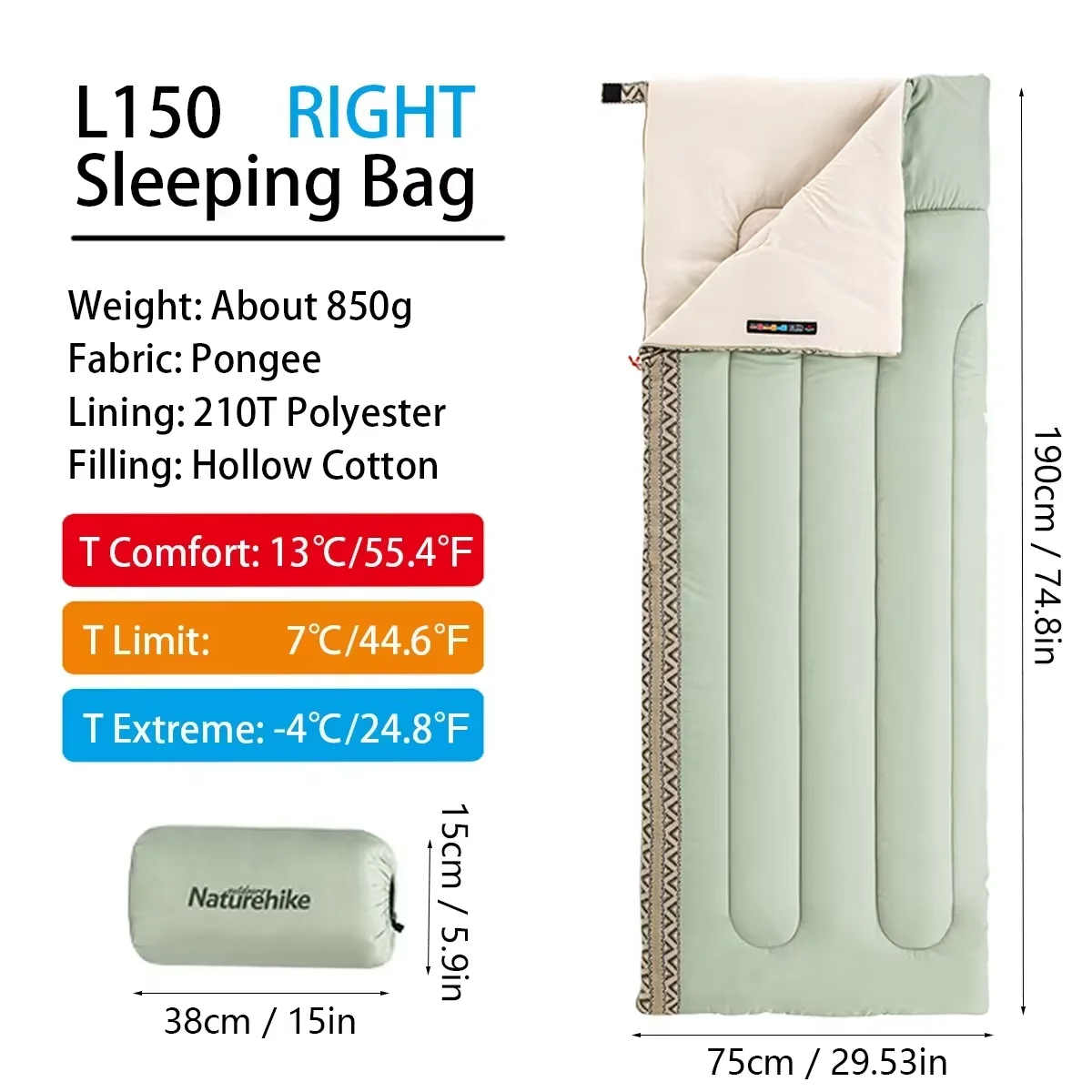 Sac de couchage adulte, ultra-légère 4 saisons, lavable en machine Naturehike L150 – Image 10