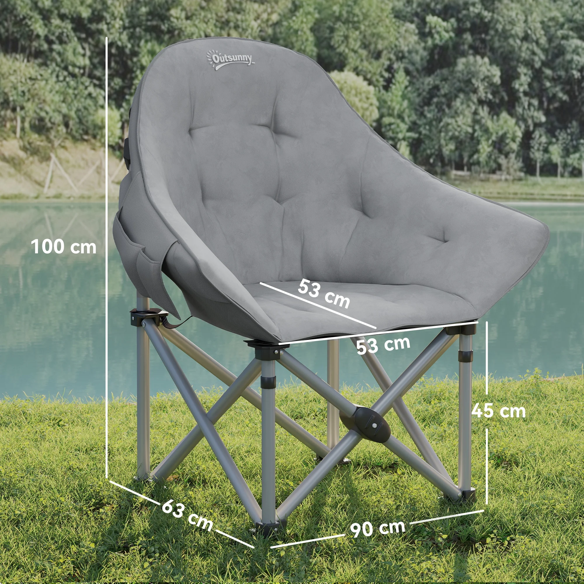 Chaise/siège/fauteuil grand confort de LUXEde camping pliante légère rembourré poches latérales et sac de transport 120 kg Outsunny – Image 5