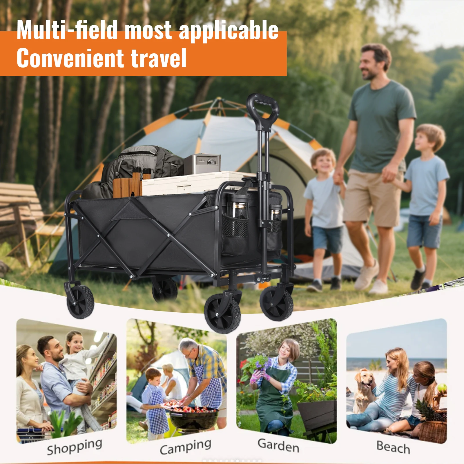 Chariot pliable portable, cadre en acier, idéale pour le transport facile tissu Oxford résistant aux déchirures – Image 5