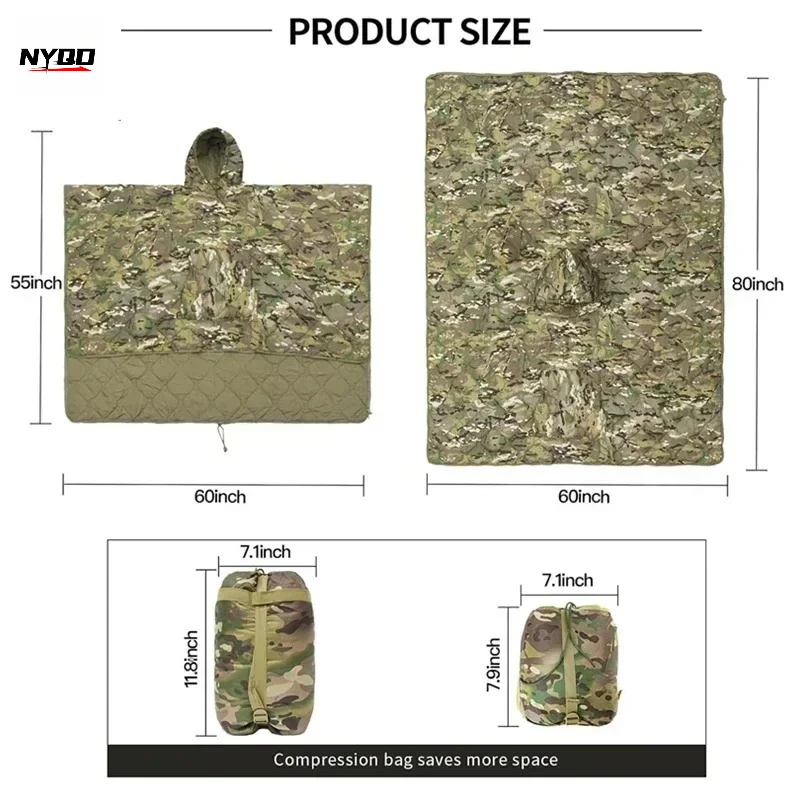 Poncho/Couverture camouflage isolante imperméable doublure chaude d'hiver idéale pour la chasse ou acivité en plein air – Image 5