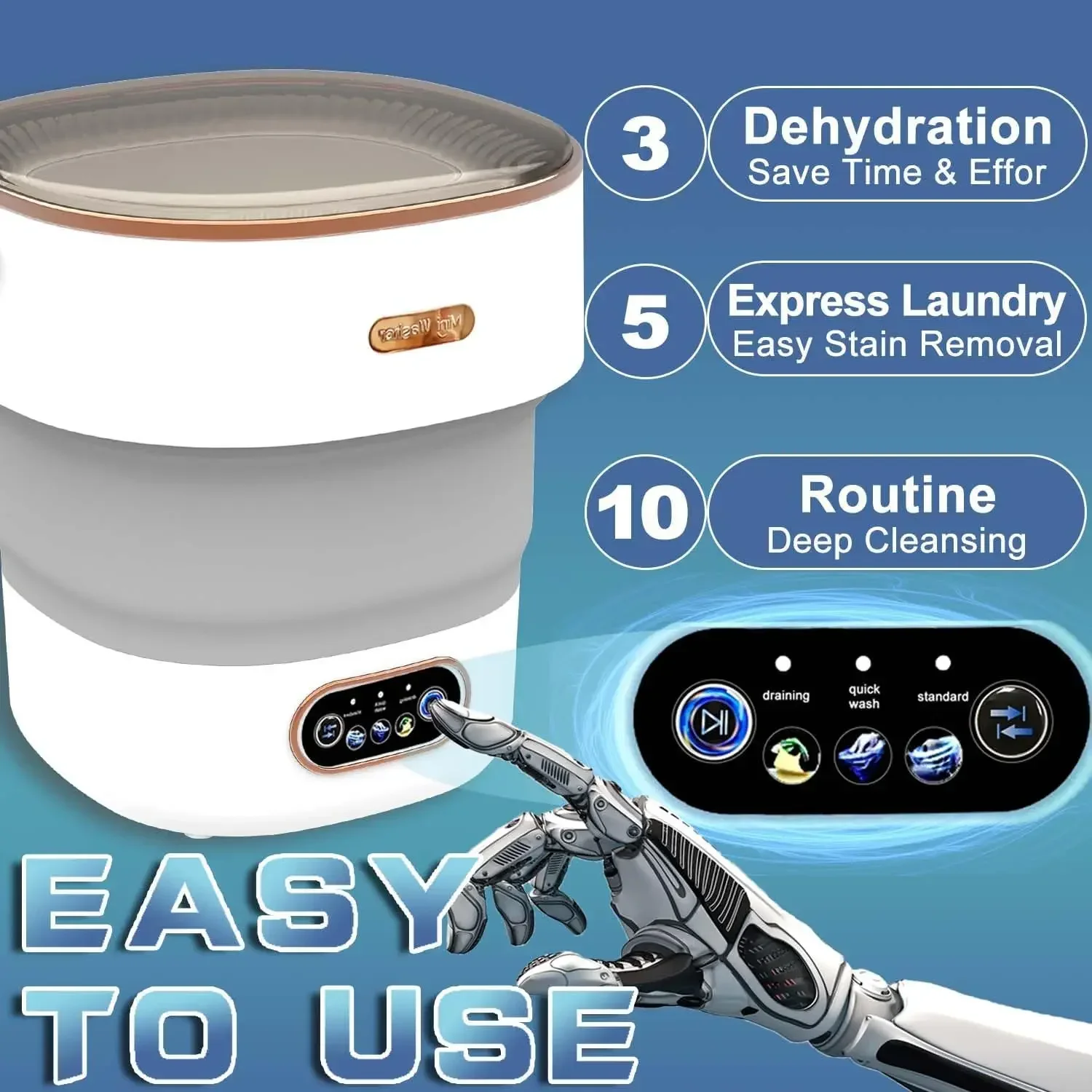 Machine à Laver/essore linge portable et pliable de 15 L, avec rotation idéal pour sous-vêtements – Image 2