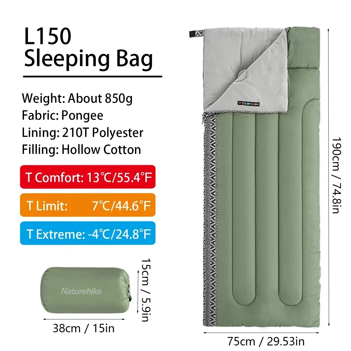 Sac de couchage adulte, ultra-légère 4 saisons, lavable en machine Naturehike L150 – Image 9