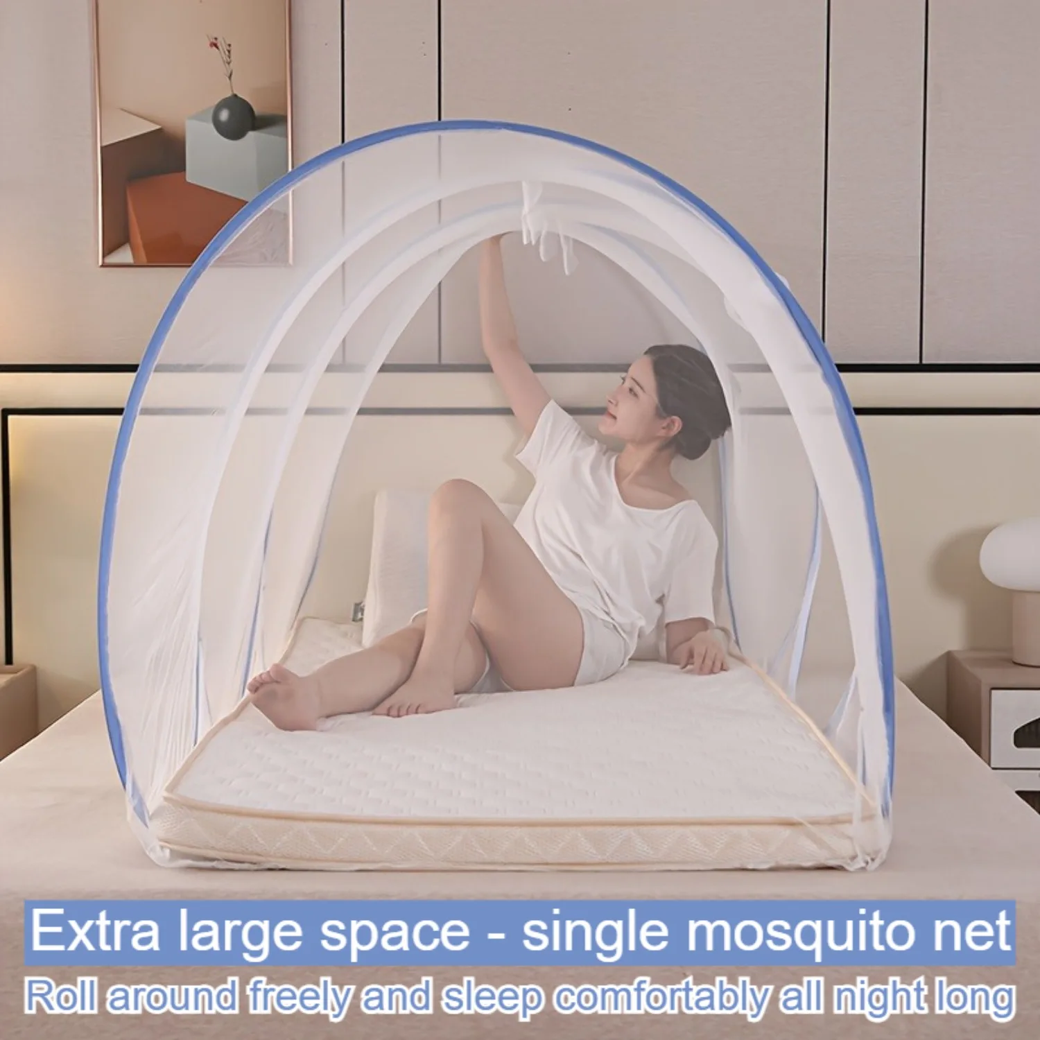360 ° Moustiquaire de protection respirante en maille pour lit simple, moustiquaire pop-up pliable facile à installer – Image 3