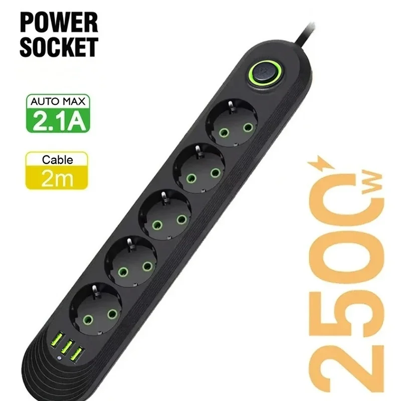 Rallonge multiprise EU 2 500 W, filtre réseau EU avec ports USB – Image 8
