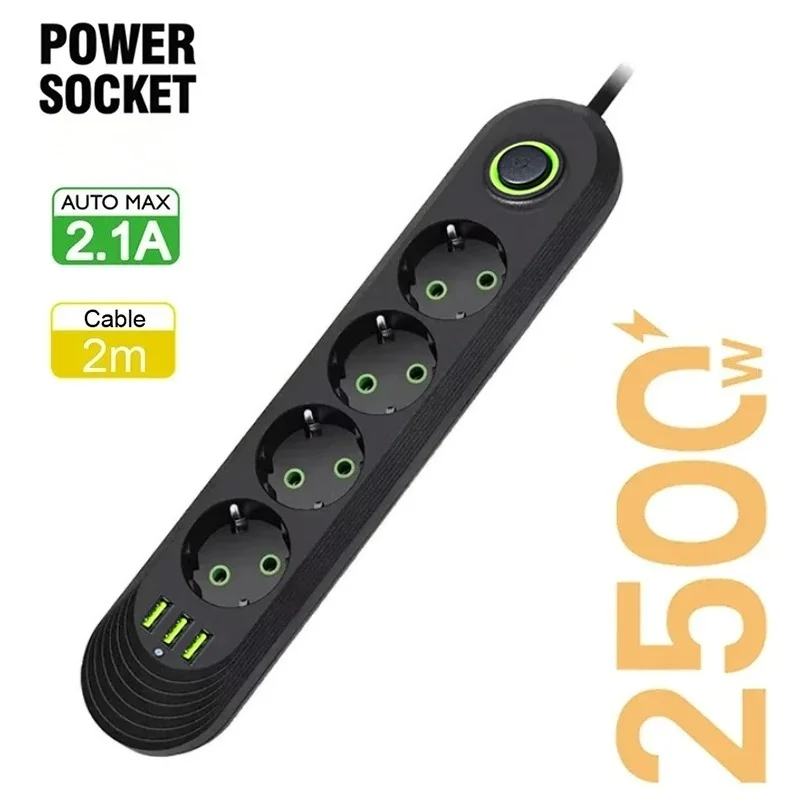 Rallonge multiprise EU 2 500 W, filtre réseau EU avec ports USB – Image 10